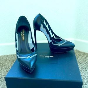 YSL Yves Saint Laurent nero argento black heels size 36